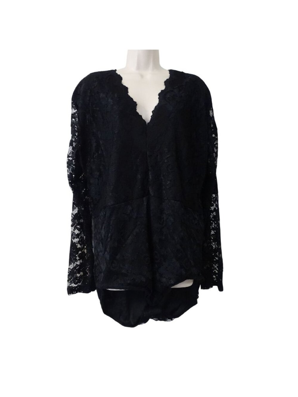 Boohoo Plus Size 22 Black Lace Long Sleeve Bodysuit Whimsigoth Romantic Coquette